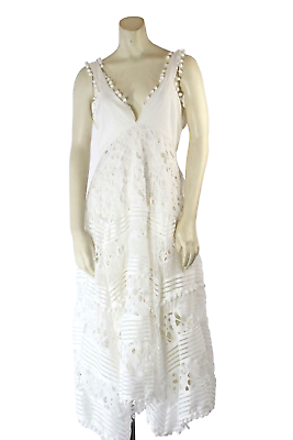 #ad White Sleeveless Wide Strap V Neck Lace Maxi Boho Long Dress Size S $46.99