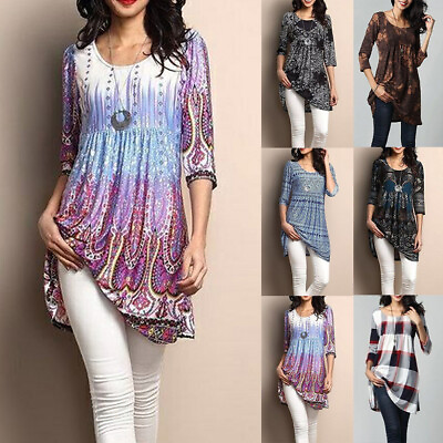Women Floral 3 4 Sleeve Long T Shirt Casual Loose Pullover Blouse Tee Tunic Tops $19.39