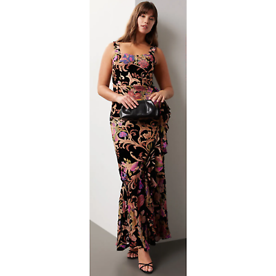 #ad Dress The Population Medium Paris Maxi Dress Black Floral Ruffled Sleeveless $99.99