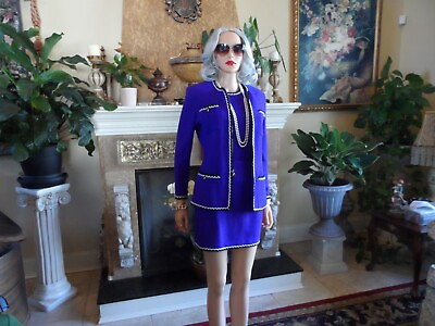 #ad St. John Collection Purple Knit Three Pieces Mini Skirt Suit Size 2 2 4 $350.00