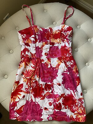 #ad Forever 21 Pink Tropical Floral Sweetheart Mini Dress M $5.00