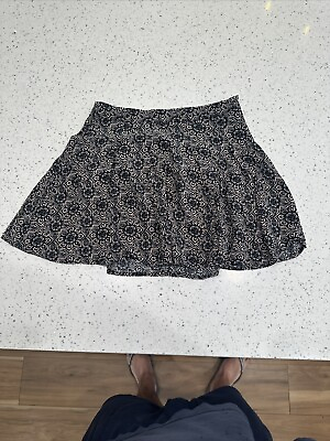 #ad Forever 21 Black Micro floral skater mini skirt size S $7.99