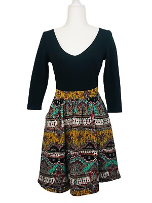#ad Anthropologie Maeve Black Boho Dress Hippie Gauze Paisley Flowy Colorful Size 4 $38.85