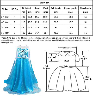 Princess Dress Costumes for Little Girls Birthday Blue 2 Size 2.0 zW7p $9.99