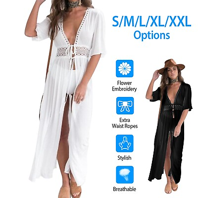 Women#x27;s Long Lace Bathing Suit Sexy Cover Up Dress Boho Beach Summer Swimwear $14.49