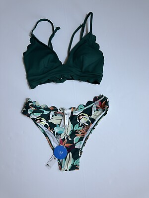 #ad CUPSHE Bikini Set for Women Two Piece Swimsuits V Neck Sz XS Bathing Suit Green $23.92