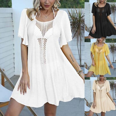#ad Ladies Swimsuit Coverup Crew Neck Beach Cover Up Women Chiffon Holiday $19.99