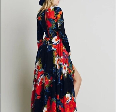 #ad Free People First Kiss Maxi Dress Floral Long Women’s Sz Small Rayon Long Sleeve $84.36