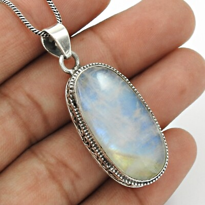 #ad #ad Natural Rainbow Moonstone Gemstone 925 Sterling Silver Pendant Boho For Girls L8 $34.64