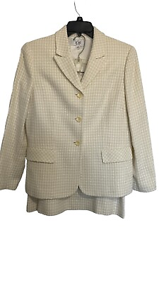 #ad Le Suit skirt suit set size 12P Ivory jacket skirt New Stitch Design Lined $25.50