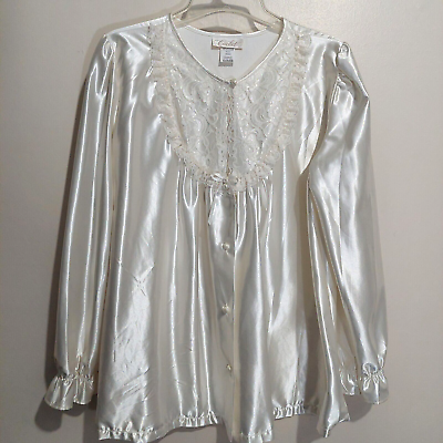 #ad VTG Cachet by Sears Womens Medium Bed Jacket Long Sleeve Button Up Lace Accent $12.00