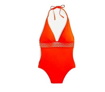 #ad J.Crew One Piece Swimsuit Women Plus Size 24 Orange Piqué Halter AO840 $25.00