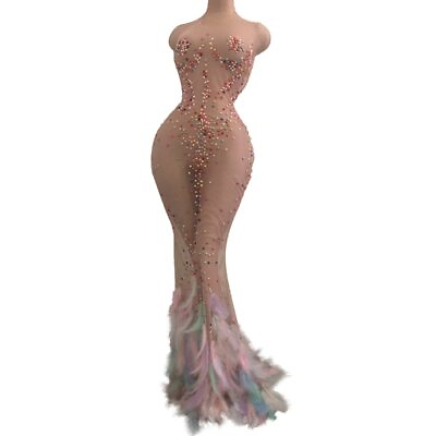 #ad Women Sexy Multicolor Beading See Through Mesh Mermaid Long Dress Party Dresses $152.57