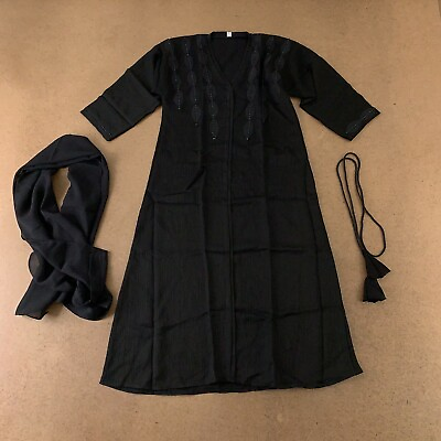#ad Girls Size 5 6 Black 3 4 Sleeve Rhinestone Embellished Modest Maxi Dress amp; Scarf $15.87