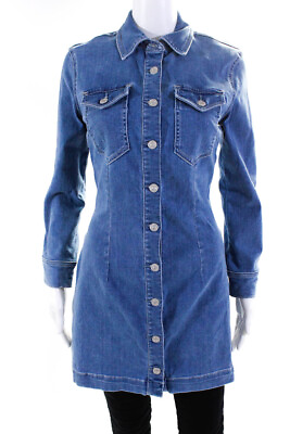7 For All Mankind Womens Cotton Collared Long Sleeve Denim Dress Blue Size XS $41.99