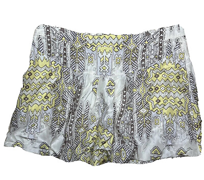 #ad Eliot Silk Mini Skirt Size 4 Ivory Yellow Fully Lined Zip Southwest Boho Print $19.00