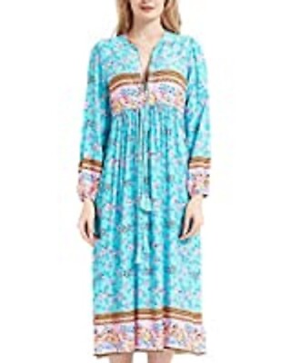 #ad #ad Floral Dress Pockets Maxi Women Cotton Long Sleeve Boho $19.99