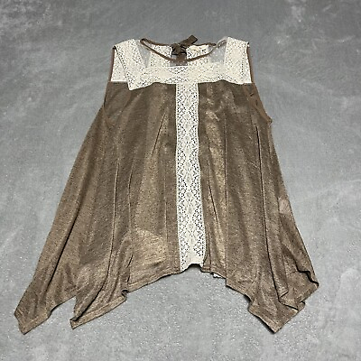 #ad Anthropologie Ryu Tunic Top Womens XL Brown Ivory Crochet Lace Boho $24.95