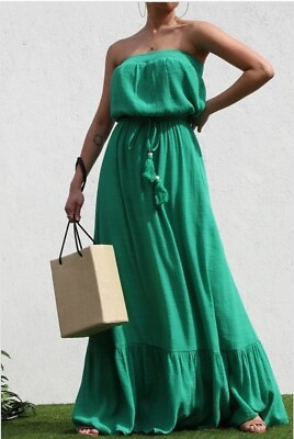 Green slevless Soft Long Maxi Dress $48.00