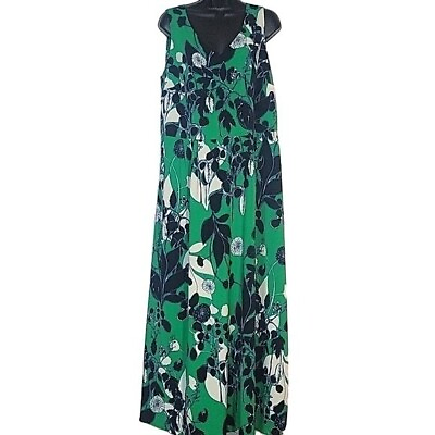 #ad COLDWATER CREEK Kelly Green Floral V neck Sleeveless Tie Maxi Dress 16 Lined Zip $38.00