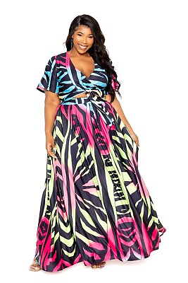 Women#x27;s Plus Size Multi Color Animal Maxi Skirt amp; Top Set 2XL $120.50