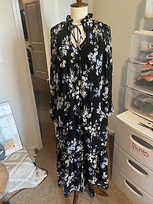 #ad HM Black Floral Maxi Dress Lined Size XS $20.00