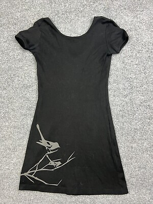 #ad #ad Synergy Organic Dress Women#x27;s L Black Short Sleeve Shirt Midi Sparrow Bird $24.00