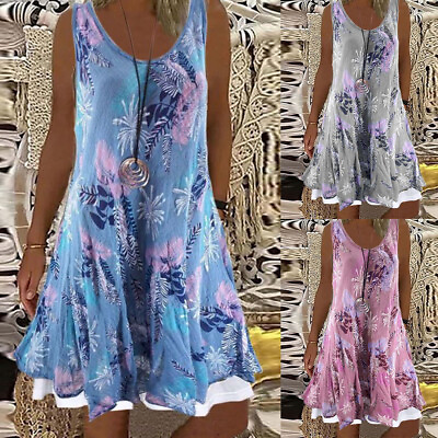 #ad #ad Plus Size Womens Summer Holiday Loose Dress Ladies Boho Floral Dresses Sundress $20.59