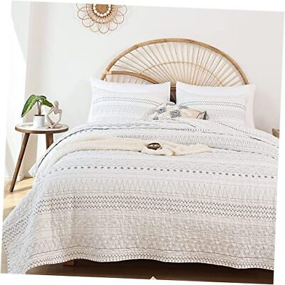 #ad Quilt Bedding Set Boho for All Season 3 PCS Bedspreads Queen Grey Geometry $49.48