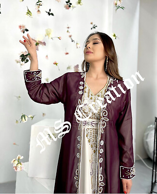 #ad SALE New Moroccan Dubai Kaftans Farasha Abaya Dress Very Fancy Long Gown MS 479 $77.99