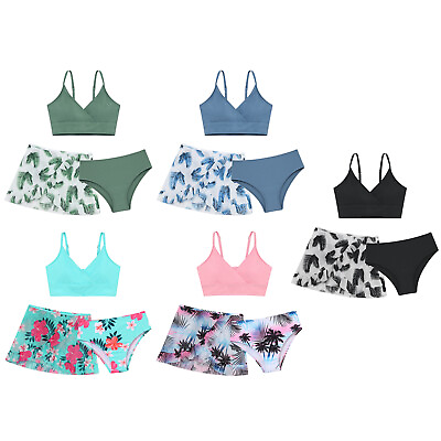 #ad Girls Swimwear Padded Swimsuit Hooded Set Cover Up Briefs Beach Shorts Skirt $13.91