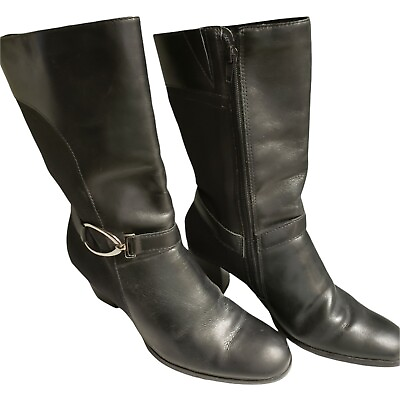 Artiva Womens Calf Length Side Zip Heeled Black Boot Size 6.5M $21.95