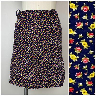 #ad Vintage 1960s Navy Blue Floral Mini Skirt Handmade Small 60s $40.00