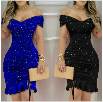 #ad Elegant Short Party Dresses Off Shoulder Casual Glitter Sexy Dress Night Women $23.99