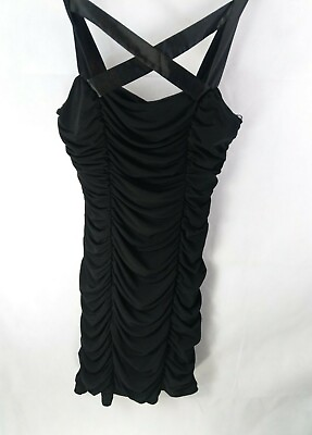 #ad Womens Dress Bodycon Strap Beaded Cocktail Black Size L $17.99
