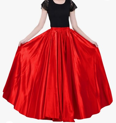 #ad Women’s 90 Cm Satin maxi Midi Skirt Long Dress Elastic Waist. Red One Size. $16.00