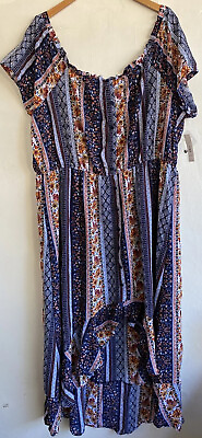 #ad Justify Maxi Dress Plus Size 3X Blue Paisley Hi Low Lined Short Sleeve NWT $40 $28.99