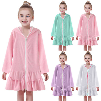 #ad Child Girls Swim Cover Up Kids Swimsuit Coverup Zip Up Beach Bathing Suit $15.99