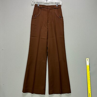 #ad VTG 70s Bell Bottom Disco Pants Flare Polyester Sears 7 24quot; Waist Solid Brown $80.50