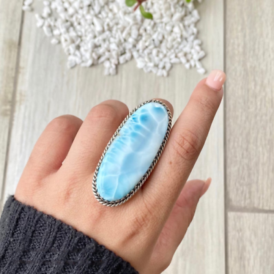 #ad #ad Larimar Large Ring 925 Sterling Silver Handmade Ring Women Jewelry Ring HM781 $11.90