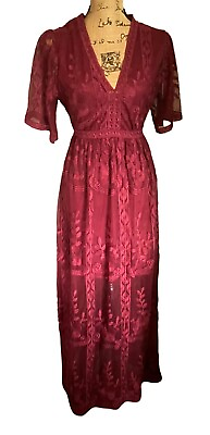 #ad Bella Ella Women’s Lace Boho Dress Light My Fire Wine Red Wedding Floor Length S $24.50
