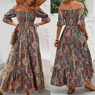#ad Women#x27;s Summer Boho Floral Dress Ladies Holiday Party Casual Maxi Long Sundress $18.99