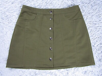 Express Olive Green Mini Skirt Womens 10 Bottoms Work Office Snap Buttons Casual $18.99