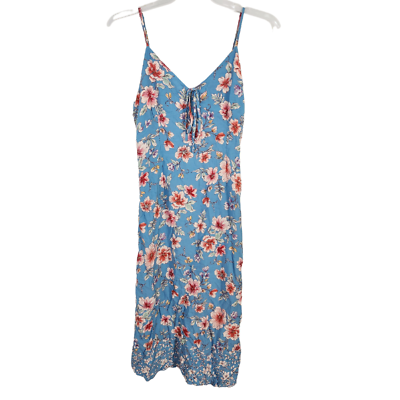 #ad Gilli Women#x27;s Blue Floral Maxi Dress Adjustable Spaghetti Strap V Neck Size L $19.99