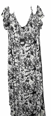 #ad White Mark Plus Size Maxi Dress 2X Cold Shoulder rounded side slit Pockets $20.00