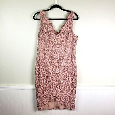 #ad Women#x27;s NWT Eliza J. Midi Pink Floral Lace Evening Cocktail Dress Size 14 $65.00