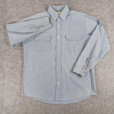 Vtg Sears Fieldmaster Shirt Men Large Blue Work Button Up Perma Prest USA Made $19.99