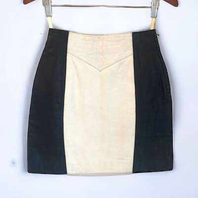 #ad Vintage Chia Leather Skirt Women’s 6 Short 80s Party Black White $12.48