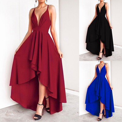 #ad Womens Sexy Deep V Party Dress Ball Gown Ruffle Backless Lace Up Long Maxi Dress $30.77