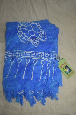 #ad Hawaii Turtle Print Blue Beach Pool Bikini Cover Up Wrap Dress NWT 45x68 $11.04